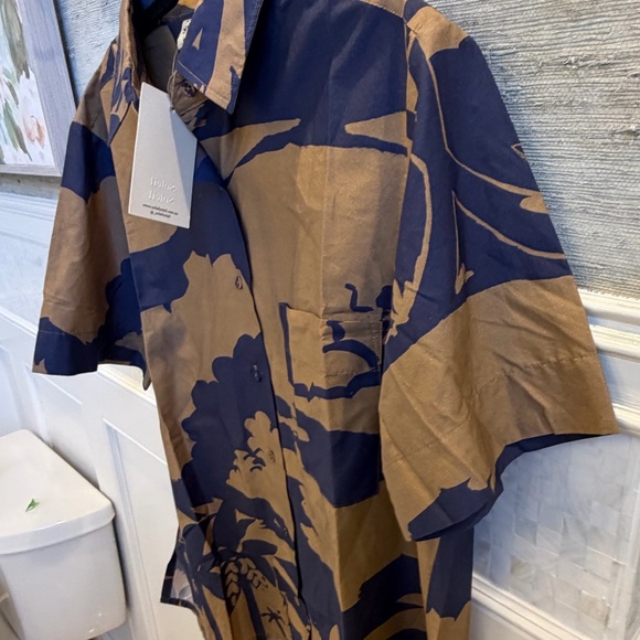 NWT new large Free People soliel soliel Darcy blue tan collar silk shirt pattern - Picture 9 of 13